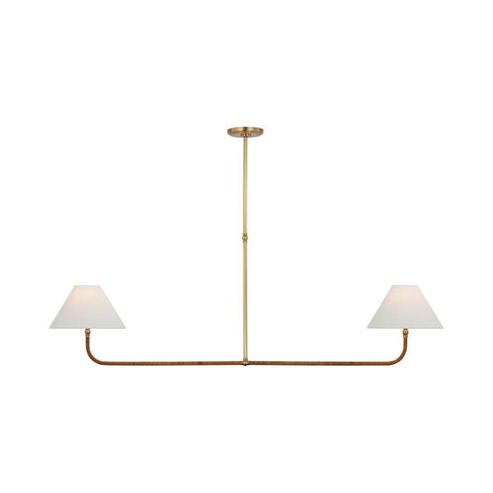 Basden Linear Chandelier in Antique-Burnished Brass/Natural Rattan.