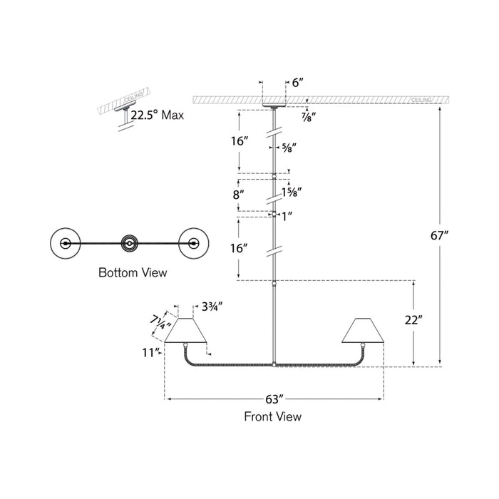 Basden Linear Chandelier - line drawing.