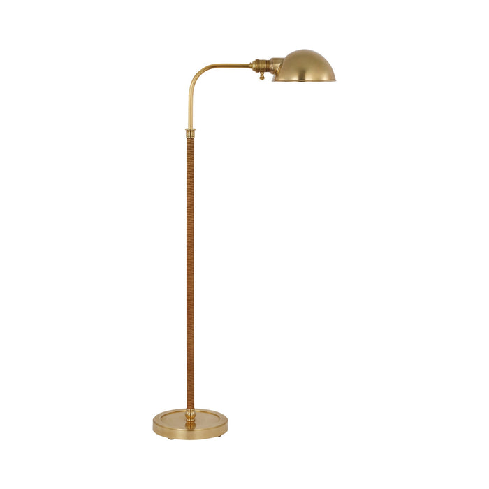 Basden Pharmacy Floor Lamp in Antique-Burnished Brass/Natural Rattan.