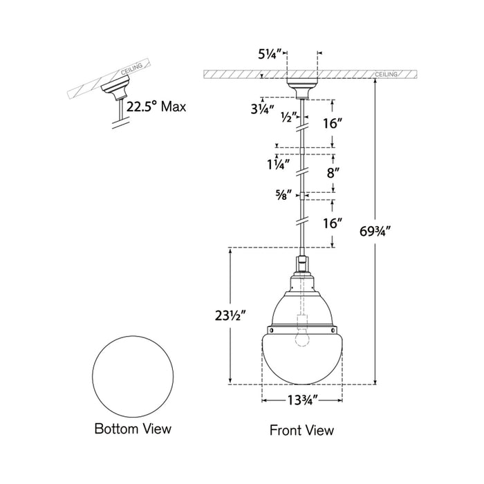 Bernard Pendant Light - line drawing.