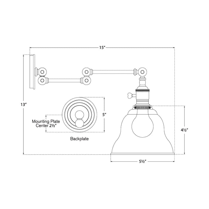 Boston Swing Arm SLE Wall Light - line drawing.