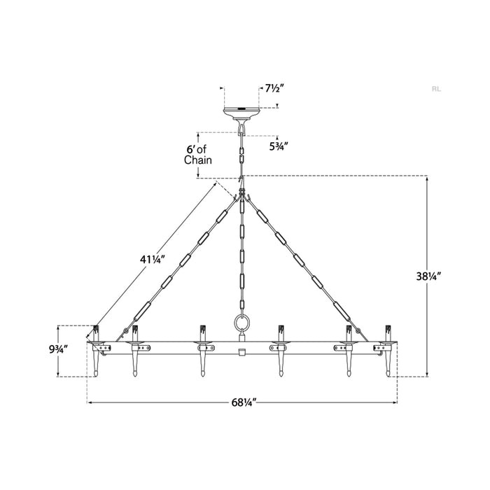 Branson Chandelier - line drawing.