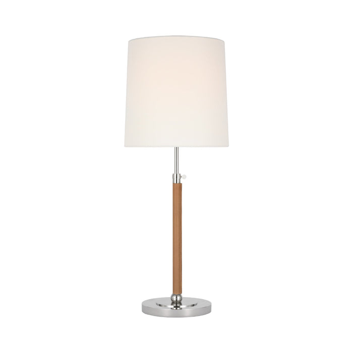 Bryant Table Lamp in Polished Nickel/Natural Leather/Wrapped (12-Inch).