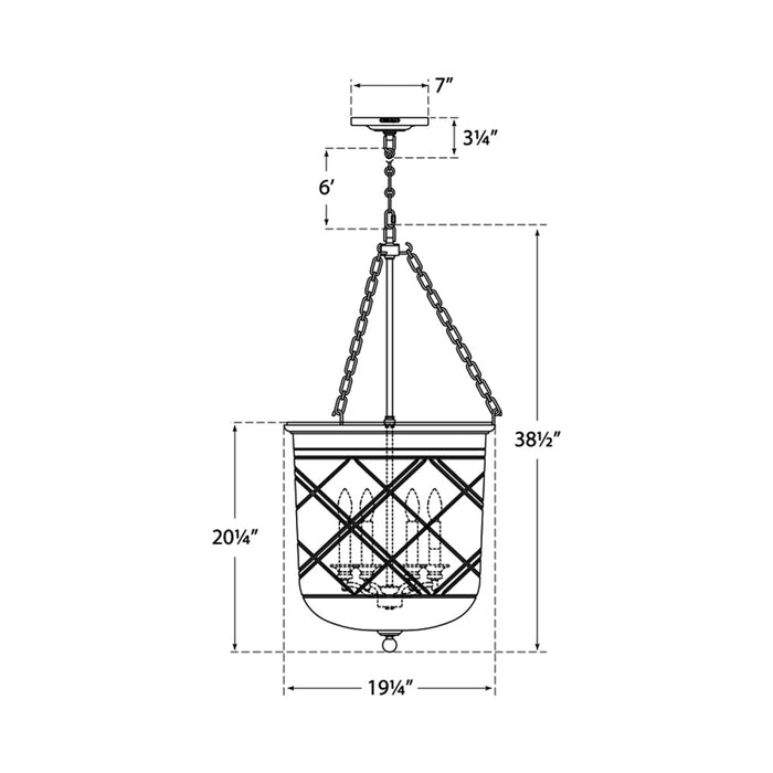 Cambridge Pendant Light - line drawing.