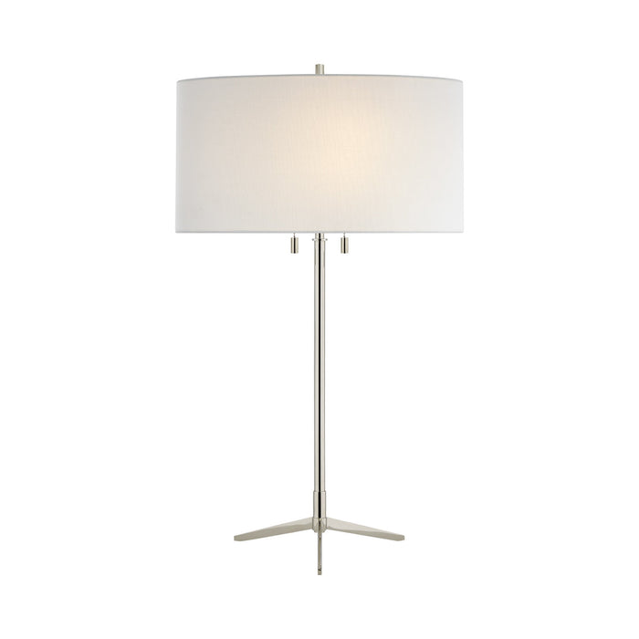 Caron Table Lamp in Polished Nickel.