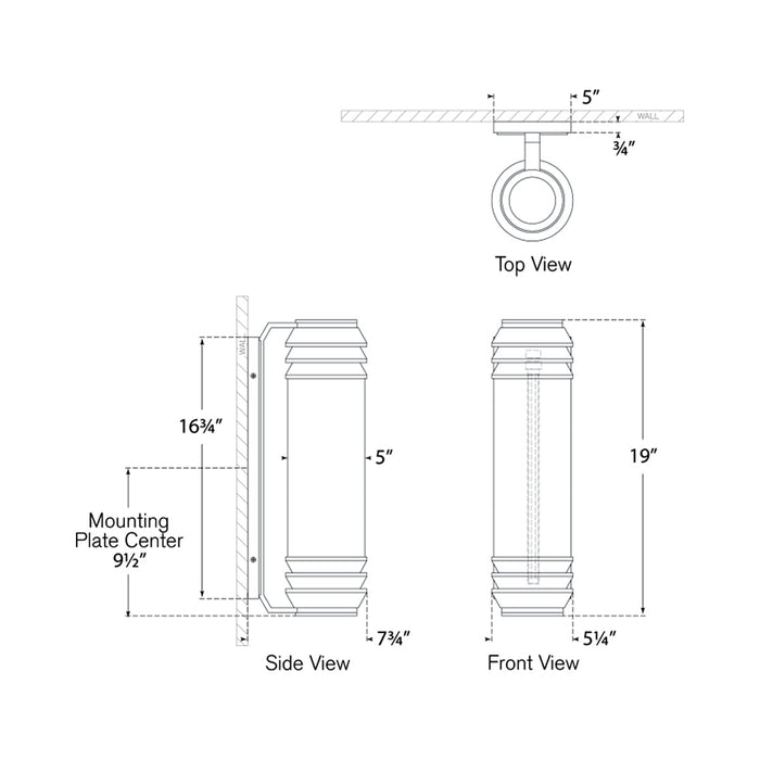 Chadwell LED Bath Wall Light - line drawing.