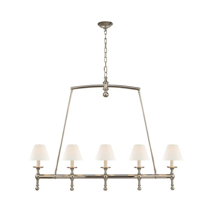 Classic Linear Chandelier in Polished Nickel.