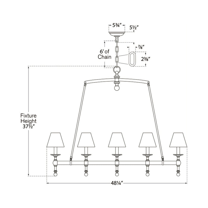 Classic Linear Chandelier - line drawing.