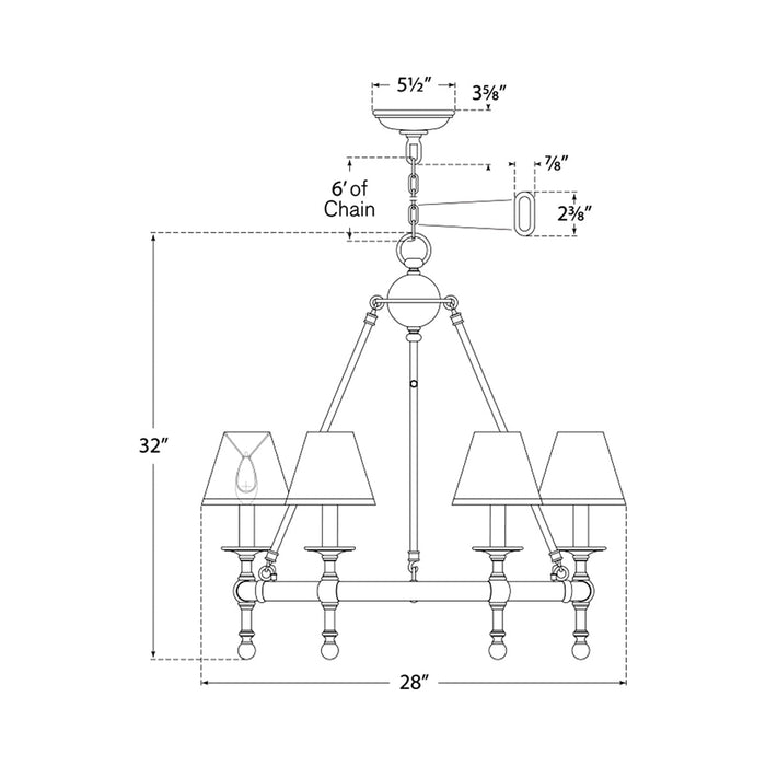 Classic Mini Ring Chandelier - line drawing.