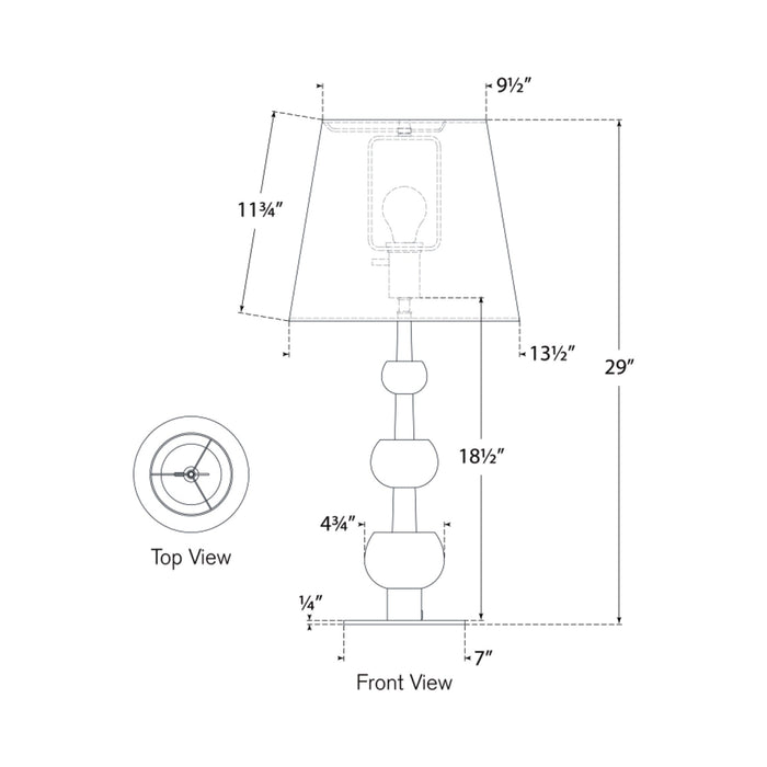 Comtesse Triple Table Lamp - line drawing.