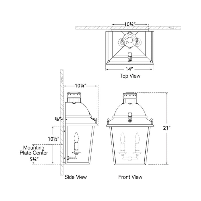 Coventry Outdoor Wall Light - line drawing.