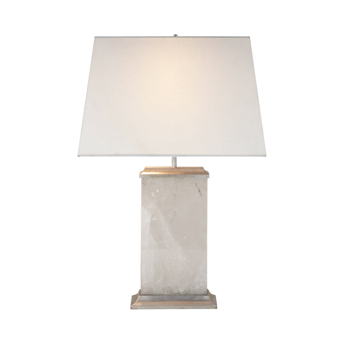 Crescent Table Lamp in Natural Quartz Stone with Silver Leaf.