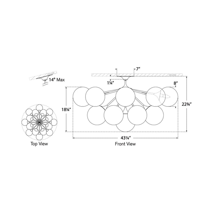 Cristol Semi Flush Mount Ceiling Light - line drawing.