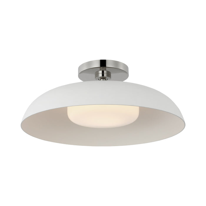 Cyrus LED Flush Mount Ceiling Light in Polished Nickel/White.