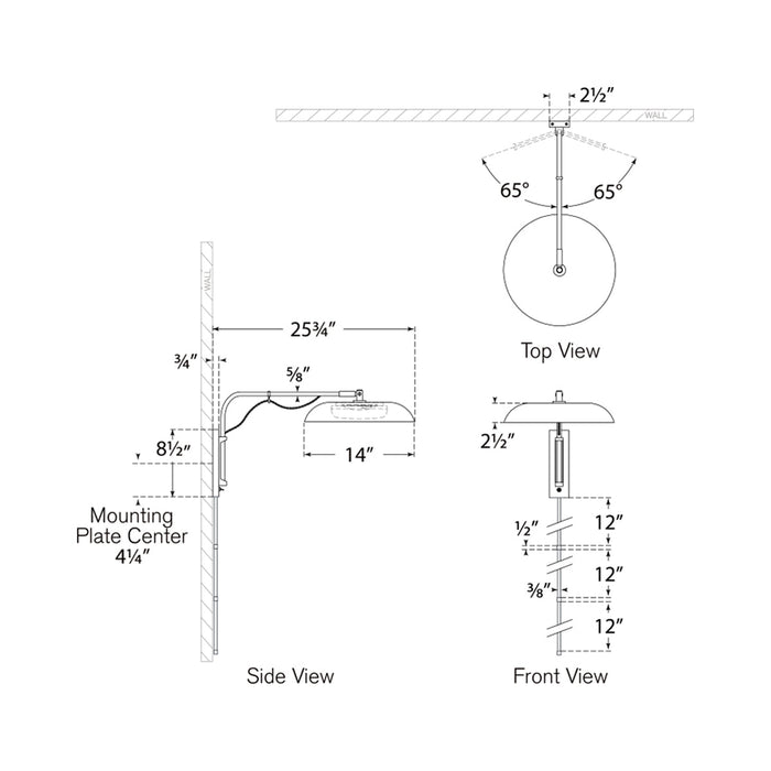 Cyrus LED Wall Light - line drawing.