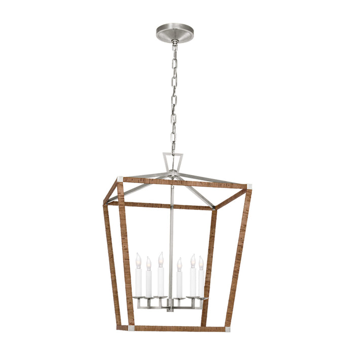 Darlana Rattan Wrapped LED Pendant Light in Polished Nickel and Natural Rattan (Large).