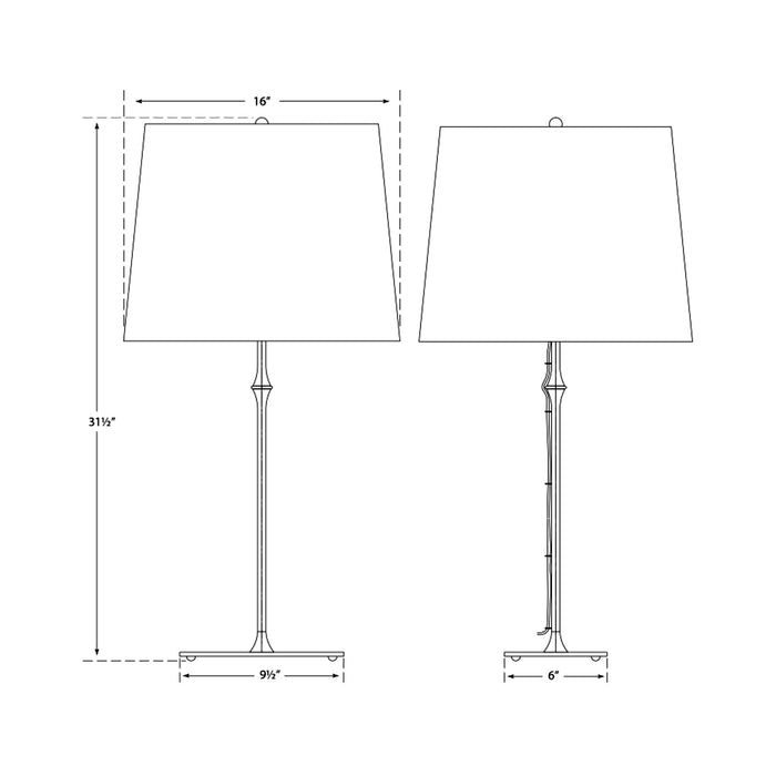 Dauphine Table Lamp - line drawing.