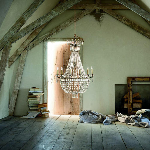 Evalina Chandelier in attic.