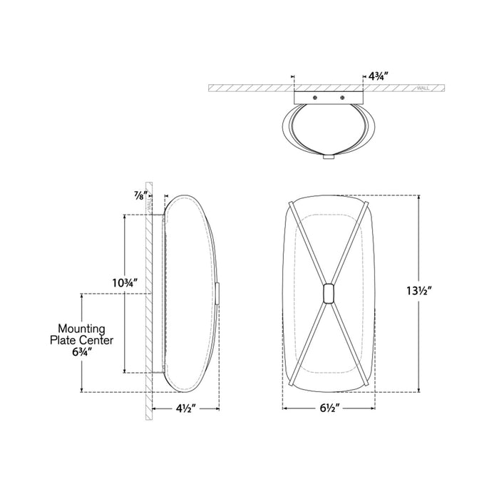 Fondant LED Linear Bath Wall Light - line drawing.