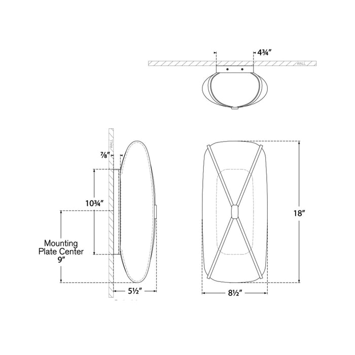 Fondant LED Linear Bath Wall Light - line drawing.