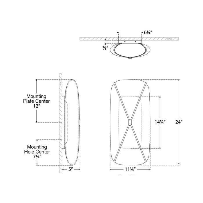 Fondant LED Linear Bath Wall Light - line drawing.