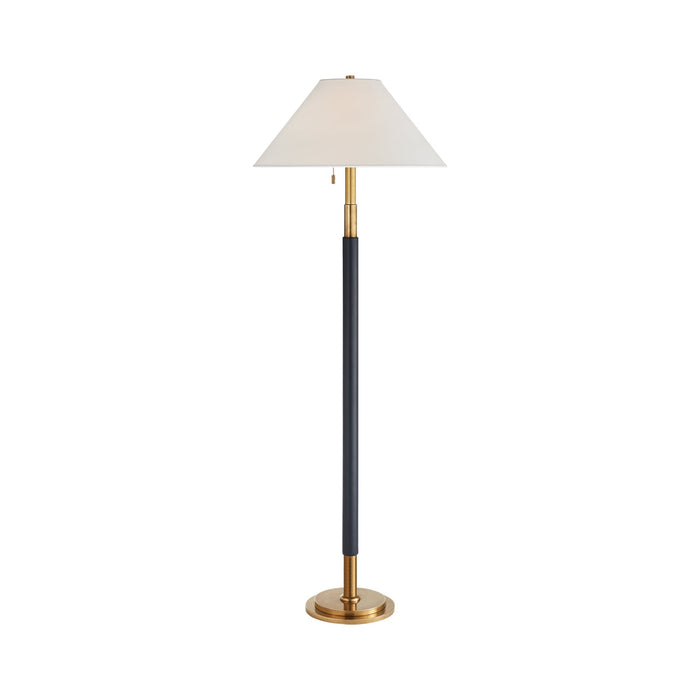 Garner Floor Lamp in Natural Brass/Navy Leather.