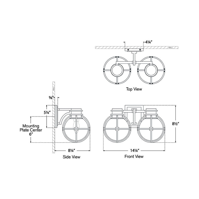 Gracie Bath Wall Light - line drawing.