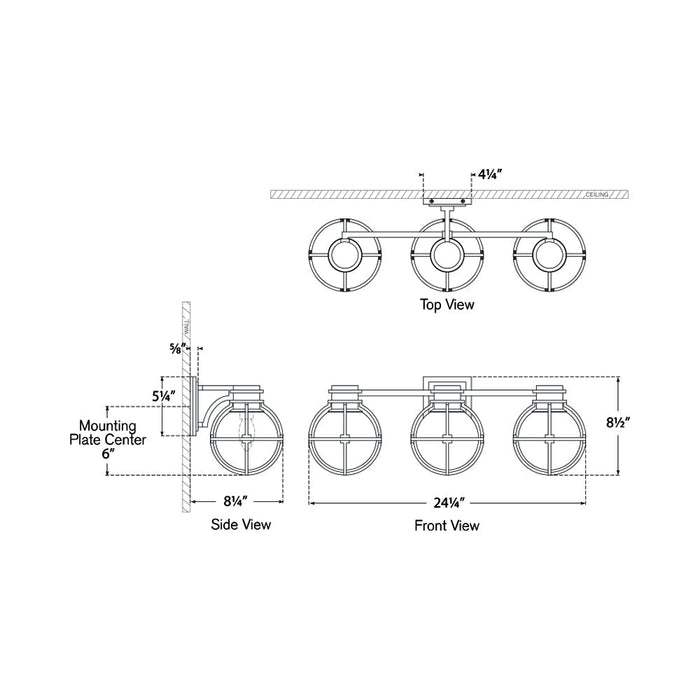 Gracie Bath Wall Light - line drawing.