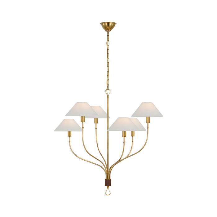 Griffin Chandelier in Hand-Rubbed Antique Brass/Saddle Leather.