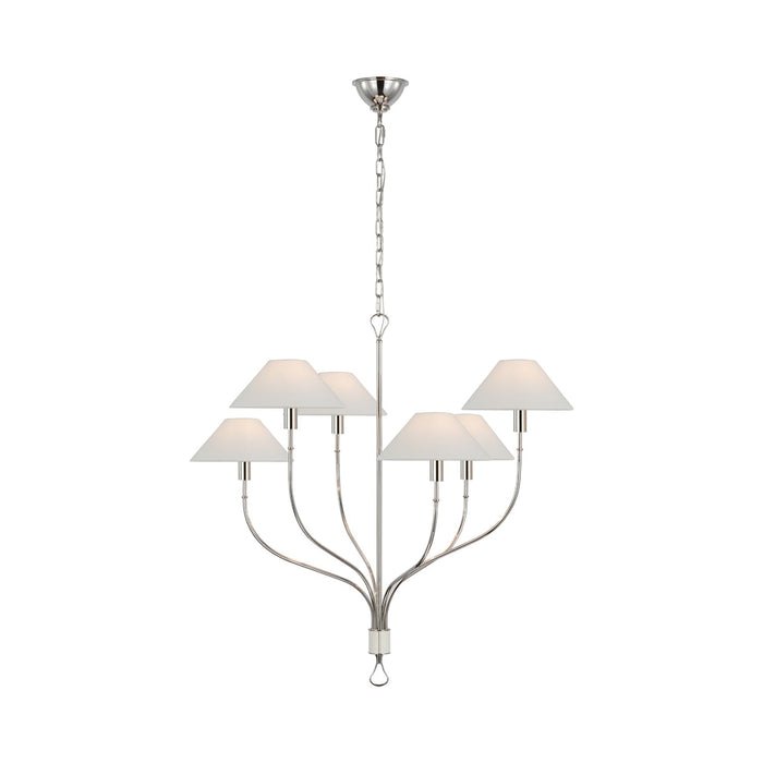 Griffin Chandelier in Polished Nickel/Parchment Leather.