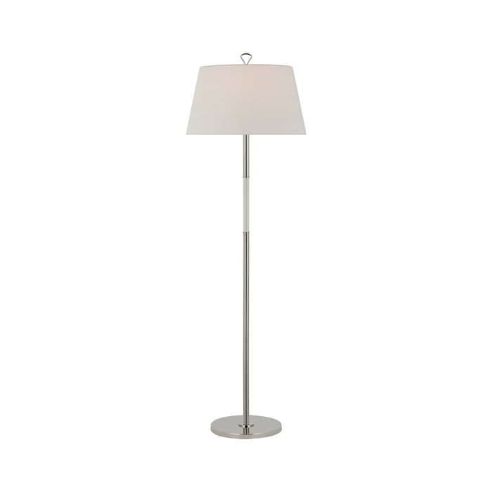 Griffin Floor Lamp in Polished Nickel/Parchment Leather.