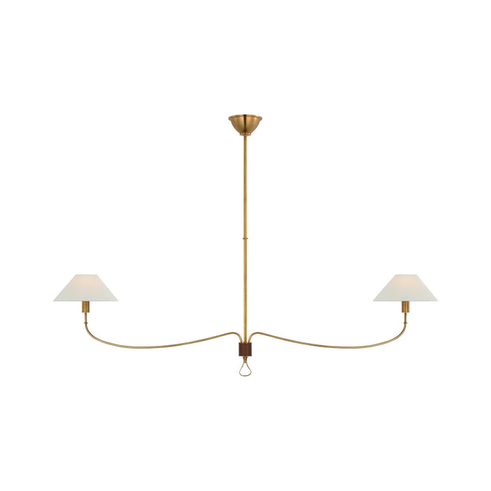 Griffin Linear Chandelier in Hand-Rubbed Antique Brass/Saddle Leather.