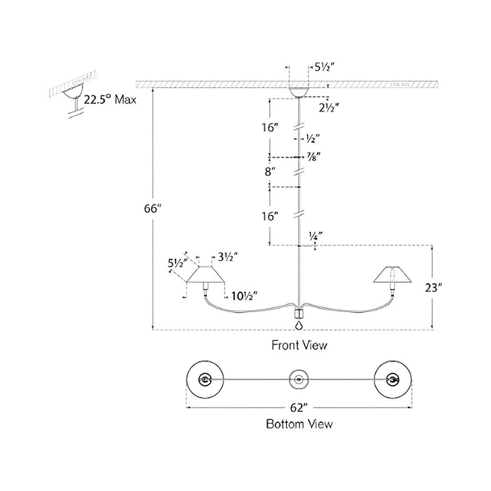 Griffin Linear Chandelier - line drawing.