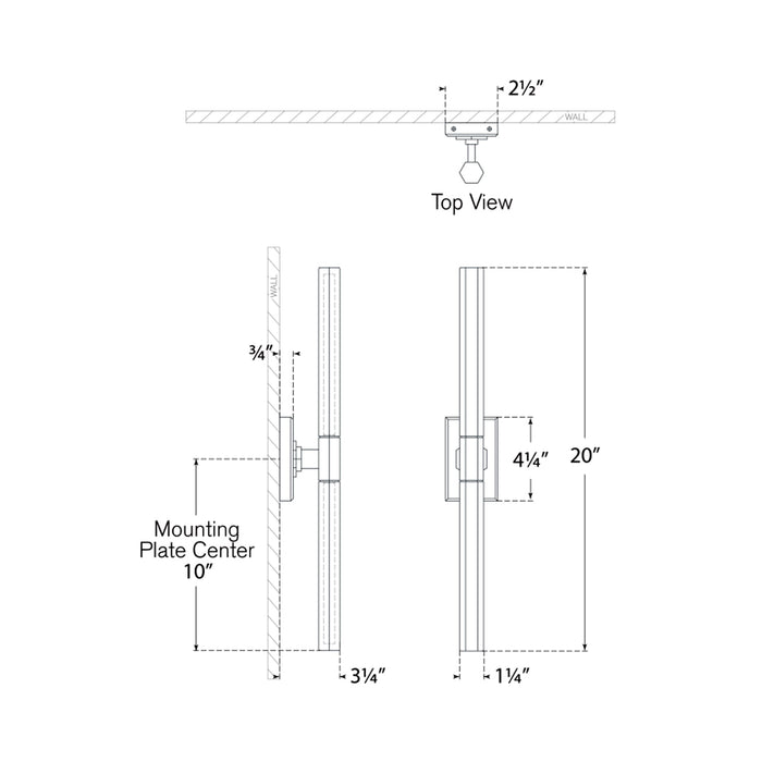 Hawthorne LED Bath Wall Light - line drawing.