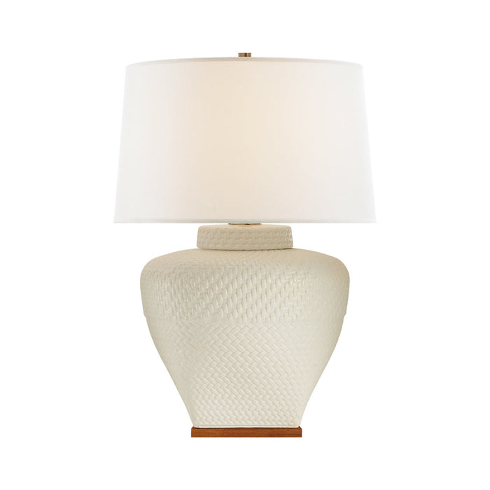 Isla Table Lamp in White Leather Ceramic.