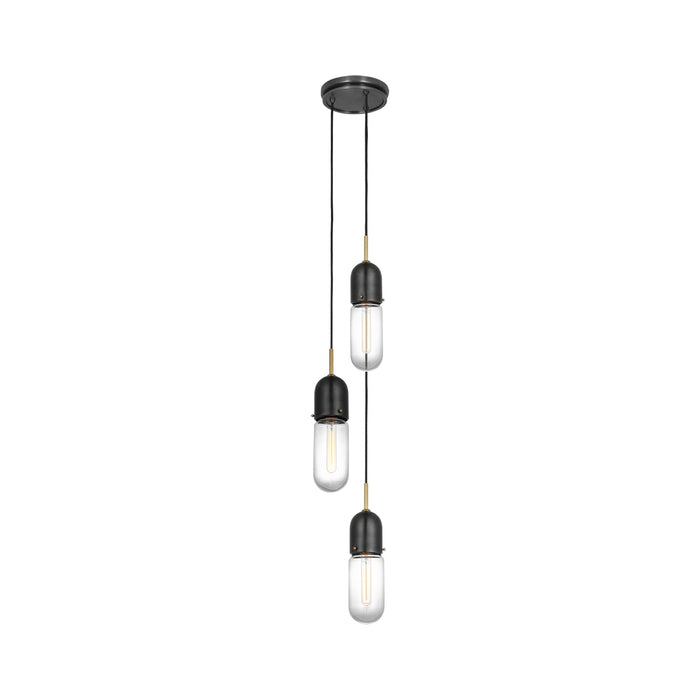 Junio Pendant Light in Bronze/Brass/Clear Glass (3-Light).