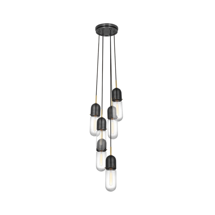 Junio Pendant Light in Bronze/Brass/Clear Glass (6-Light).