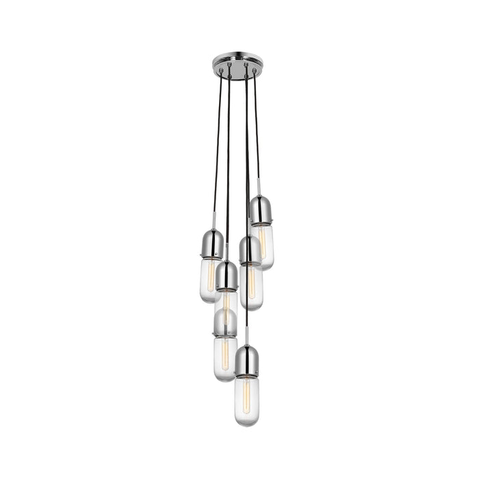 Junio Pendant Light in Polished Nickel/Clear Glass (6-Light).