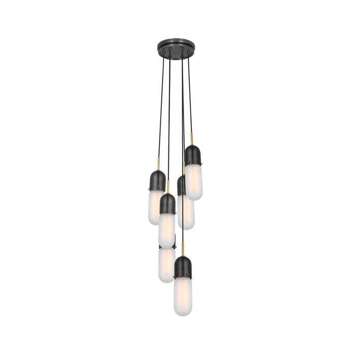 Junio Pendant Light in Bronze/Brass/Frosted Glass (6-Light).