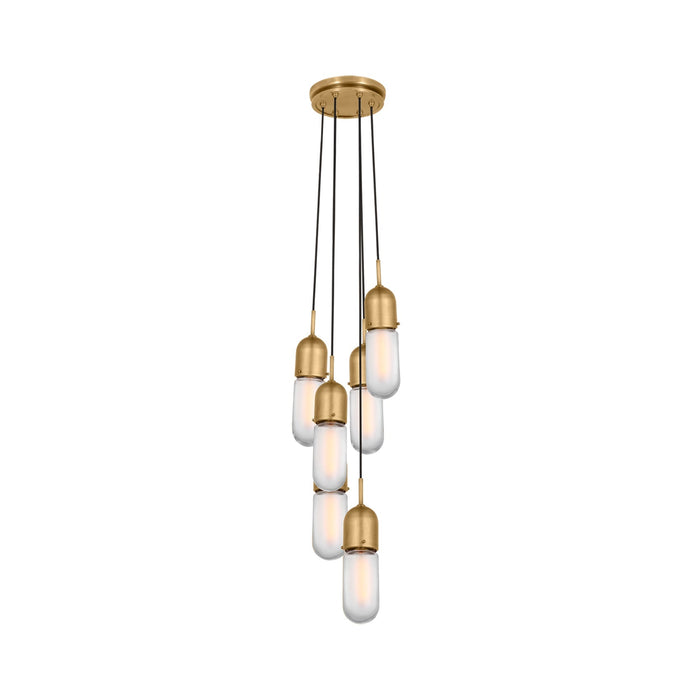 Junio Pendant Light in Hand-Rubbed Antique Brass/Frosted Glass (6-Light).