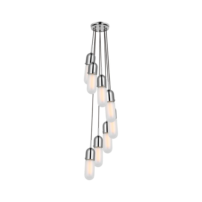 Junio Pendant Light in Polished Nickel/Frosted Glass (8-Light).