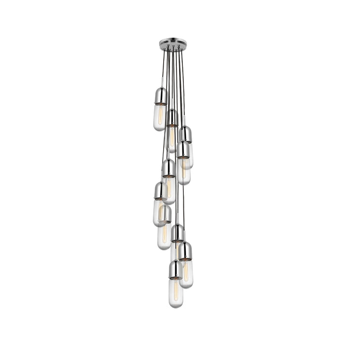 Junio Pendant Light in Polished Nickel/Clear Glass (10-Light).