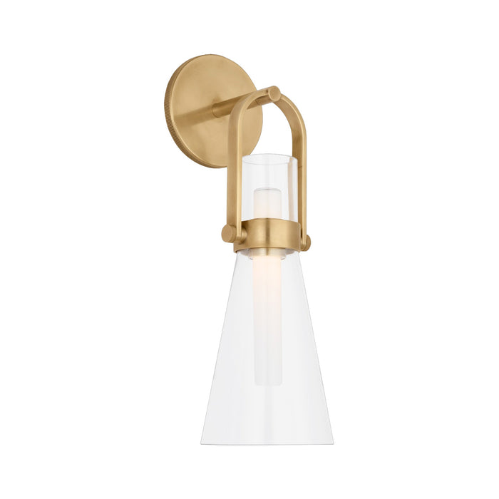 Larkin LED Conical Bracketed Wall Light in Hand-Rubbed Antique Brass.