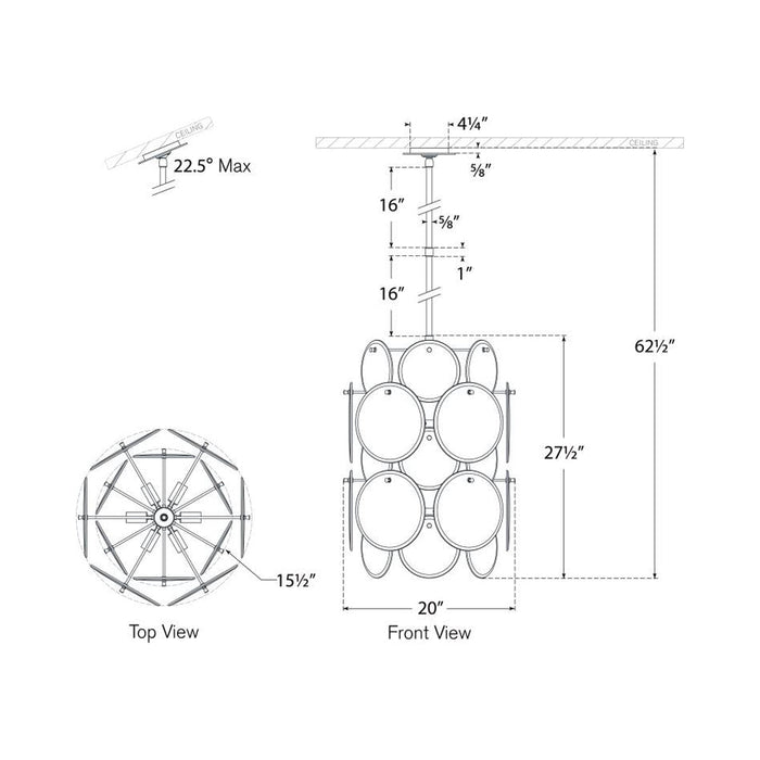 Loire Barrel Chandelier - line drawing.