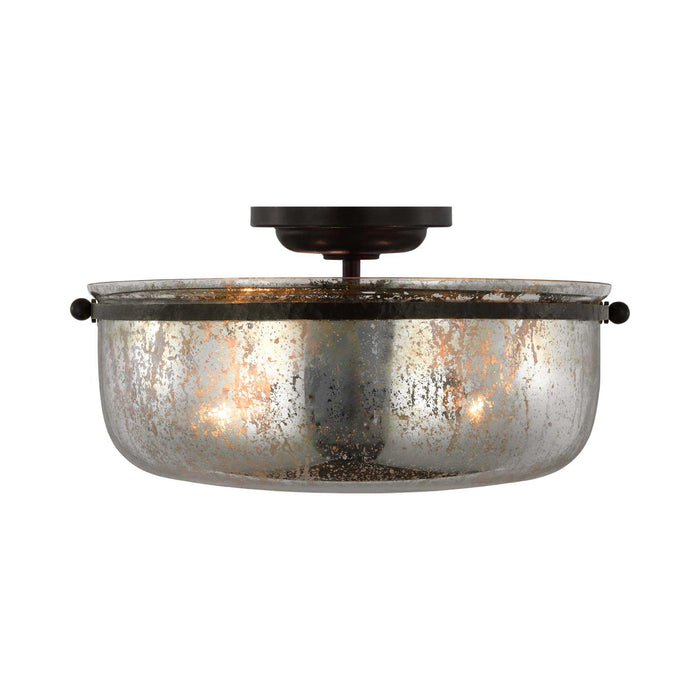 Lorford Medium Semi Flush Mount Ceiling Light in Aged Iron (Antique Mercury Glass).