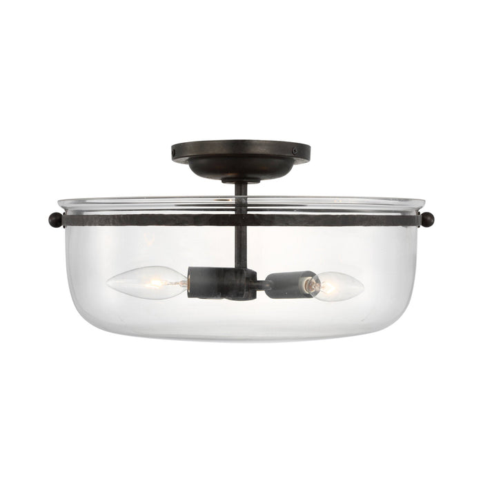 Lorford Medium Semi Flush Mount Ceiling Light in Aged Iron (Clear Glass).