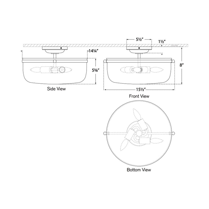 Lorford Medium Semi Flush Mount Ceiling Light - line drawing.