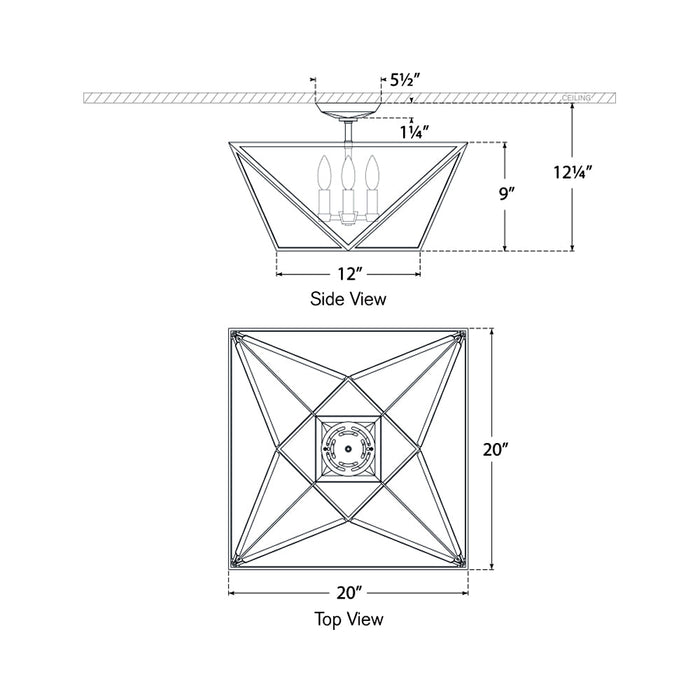 Lorino LED Semi Flush Ceiling Light - line drawing.