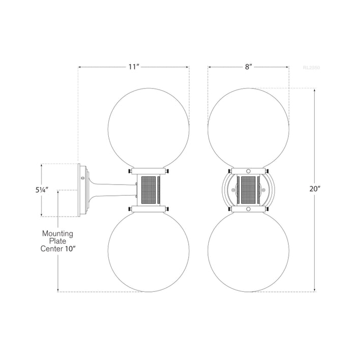 McCarren Bath Wall Light - line drawing.