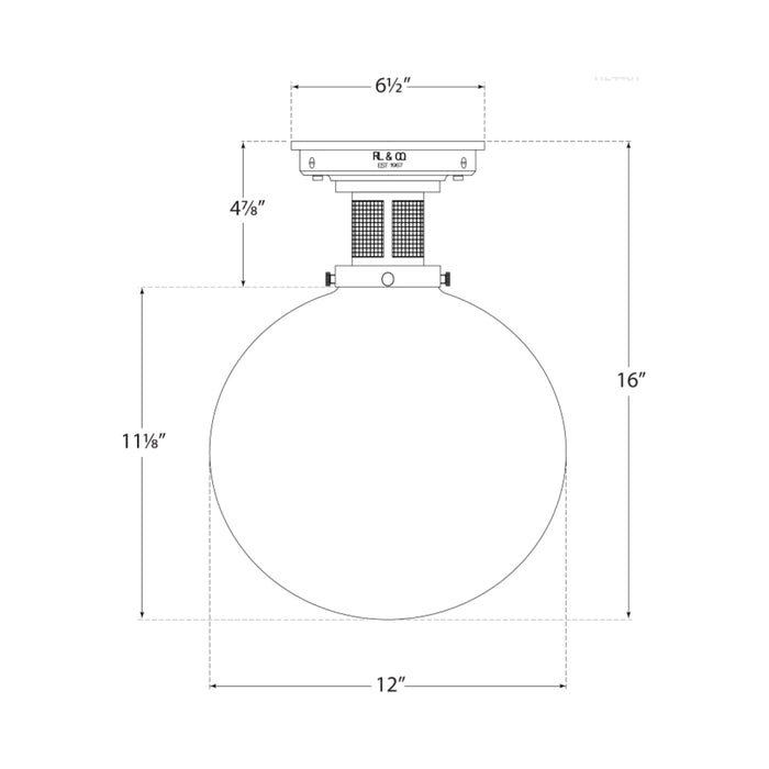 McCarren Flush Mount Ceiling Light - line drawing.